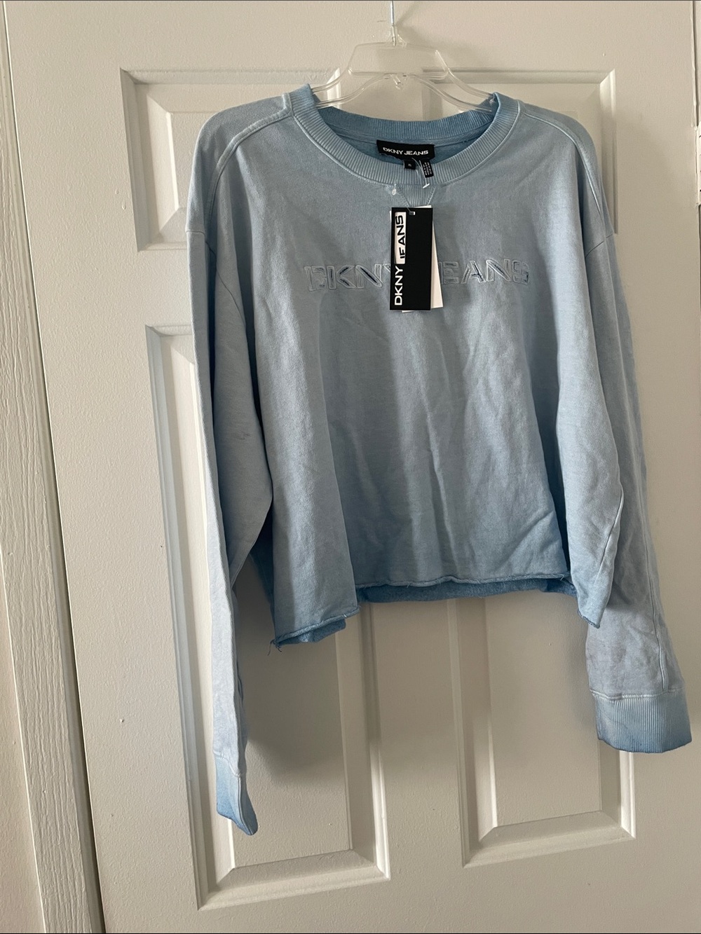 DKNY Light Blue Cropped Sweatshirt
